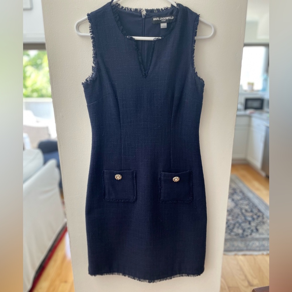 Karl Lagerfeld Navy Tweed Dress Size 2